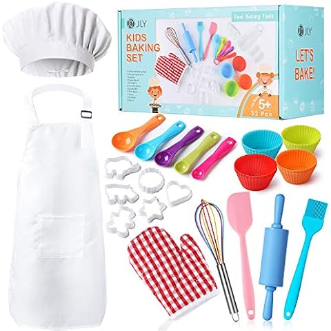 Kids Baking Set 32 Pcs Includes Kids Apron, Chef Hat, Oven Mitt, Kitchen Cooking Tools Childrens Baking Set - Ideal Christmas or Birthday Present for Child Gift for Boys & Girls (for Age 5+) Cover