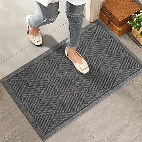 Hiyard Durable Front Door Mat, Absorbent Muddy Dirt Resist Welcome Door Mats Outdoor Indoor, Stain And Fade Resistant, Non-Slip Rubber Backing Low Profile Doormat For Entryway, 30×17, Grey #TOP5
