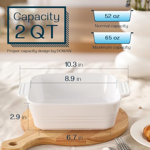 Image of DOWAN 8x8 Baking dish, Square Baking Pan, Ceramic Casserole Dishes for Oven, Cake Pan with Handle, for Brownie, Lasagna, Casserole, 2 Quart, Home Gift, Bright White