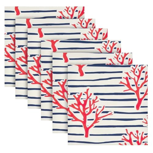 Servilletas de tela satinadas rojas coral cuadradas x6 miniatura 6