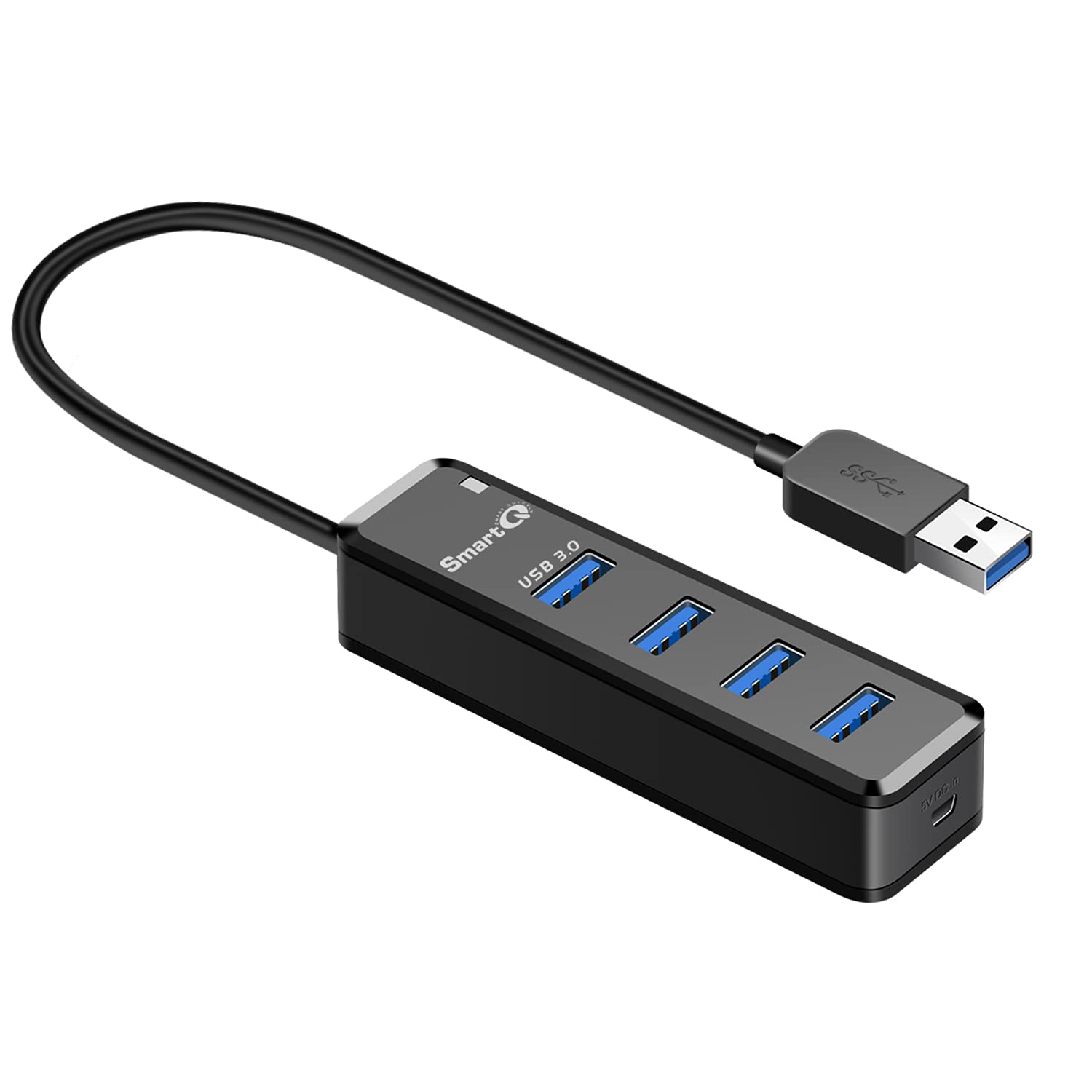 SmartQ H302 4-port USB 3.0 Hub with 1ft Long Cable, Multi USB Port Expander with Micro-B Charging Port, Fast Data Transfer USB Splitter For laptop, Compatible with Windows PC, Mac, Printer, Mobile HDD - USB 3.0 - 1 ft