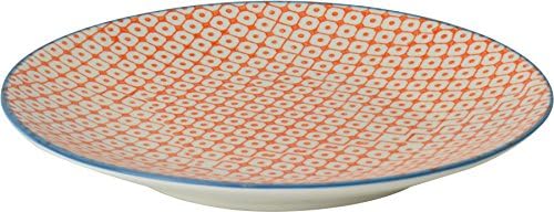Nicola Spring 6 Piece Hand-Printed Side Plate Set - Japanese Style Porcelain Dessert Bread Plates - Orange - 18cm