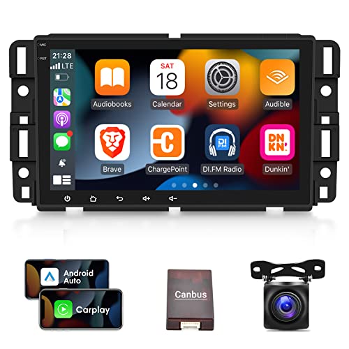 Car Radio for Chevrolet Chevy Silverado GMC Buick, 8 inch Android 13 Touch Screen Stereo, [1G+32G] Carplay/Android Auto/Hi-Fi Audio/1080P/SWC/Bluetooth + AHD Backup Camera + MIC