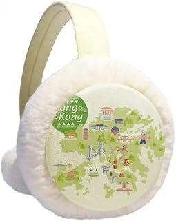 Hong Kong Map Atrações China Winter Ear Warmer Cable Knit Furry Fleece Earmuff Outdoor