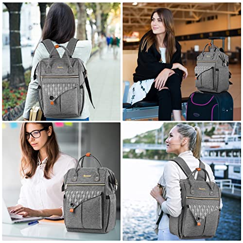 MOMUVO Laptop Backpack for Women, Grey, 17.3 Inch, with USB Charging Port, Dimension-11.2"L x 7.8"W x 17"H, 25L Capacity, 2 Compartments, 18 Pockets 7