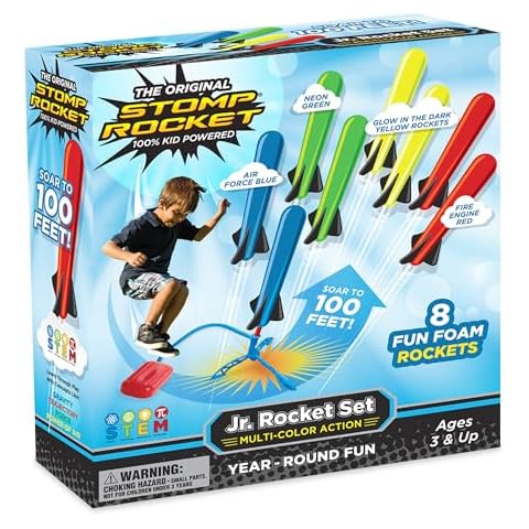 Stomp Rocket Jr Multi-Color Rocket Launcher for Kids, 8 Rockets - Fun Outdoor Kids Gifts for Boys & Girls - STEM Toy Foam Blaster Set Soars Up to 100 Feet - Ages 3 & Up Cover