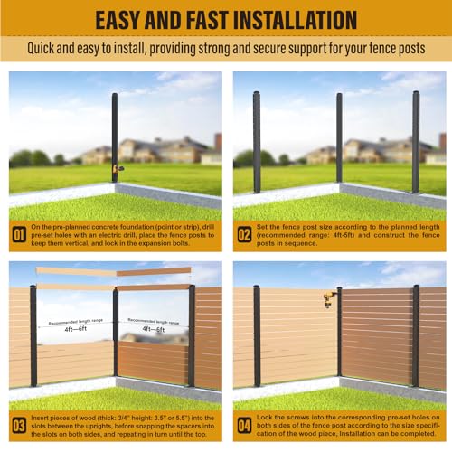 BITALS Q235A-Steel 5ft (H/58in) Heavy Duty Fence Post - Corner Post, Suitable for Outdoor Patio, Backyard and Garden Fence Post Bracket Construction (1pack-Matte Black) - Thumbnail 6