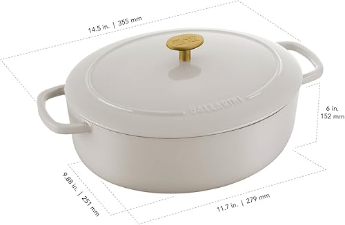 Miniatura 3 de BALLARINI Bellamonte - Horno holandés ovalado de hierro fundido de 5 cuartos de galón, color blanco crema
