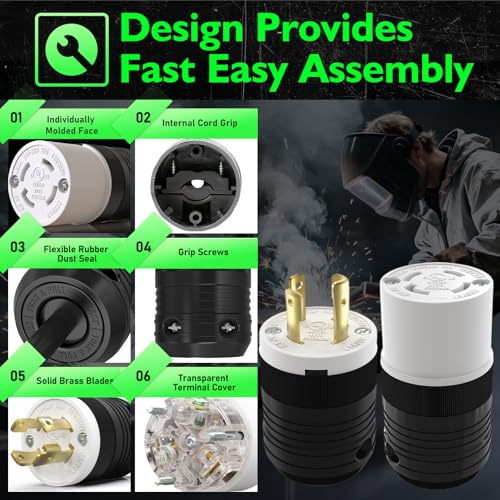 Image of 1 Pack NEMA L14-30P Locking Plug, 30 Amp Generator Replacement Plug 125 /250V 3 Pole 4 Wire Grounding,Twist Lock Adapter Male Plug , Industrial Grade Heavy Duty, UL Listed (E355464)