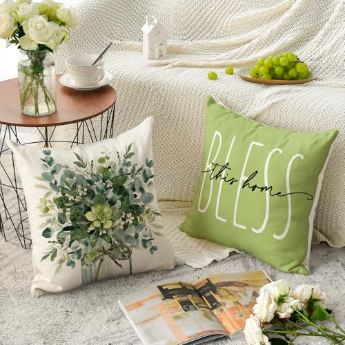Housses de coussin eucalyptus vert 40x40 lot de 4 décoration maison - 5
