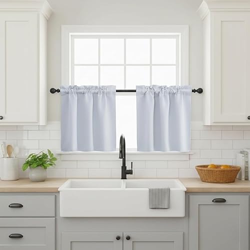Vista 71 de NICETOWN Cortinas opacas de cocina, cortinas naturales pequeñas de 24 pulgadas de largo, bloqueo de luz, aislamiento térmico para armario de cocina