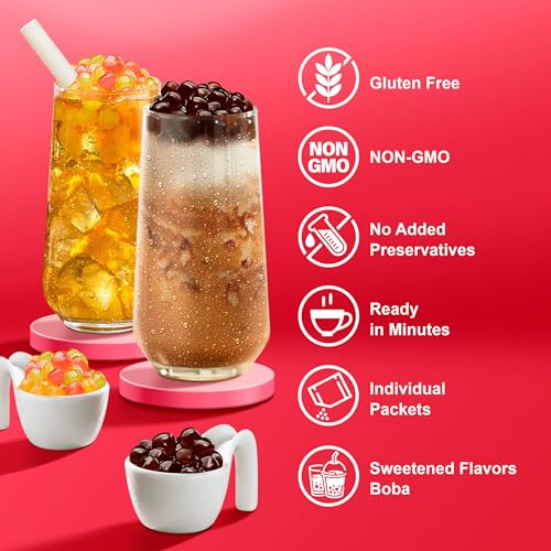 J WAY Instant Boba Bubble Pearl Variety Milk Tea Fruity Tea Kit with Authentic Brown Sugar Caramel Fruity Tapioca Boba, Ready in Under One Minute, Paper Straws Included - Gift Box - 10 Servings - Thumbnail 6
