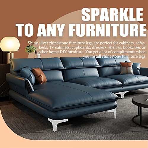 Blackfish 4 Piece Set Shiny Silver Rhinestones Furniture Legs-4 Inches Rhinestones Metal Furniture Leg,Replacement Legs For Sofa,Apply To Diy Cabinet Legs、Sofa Legs、Dresser Legs Wait #TOP4