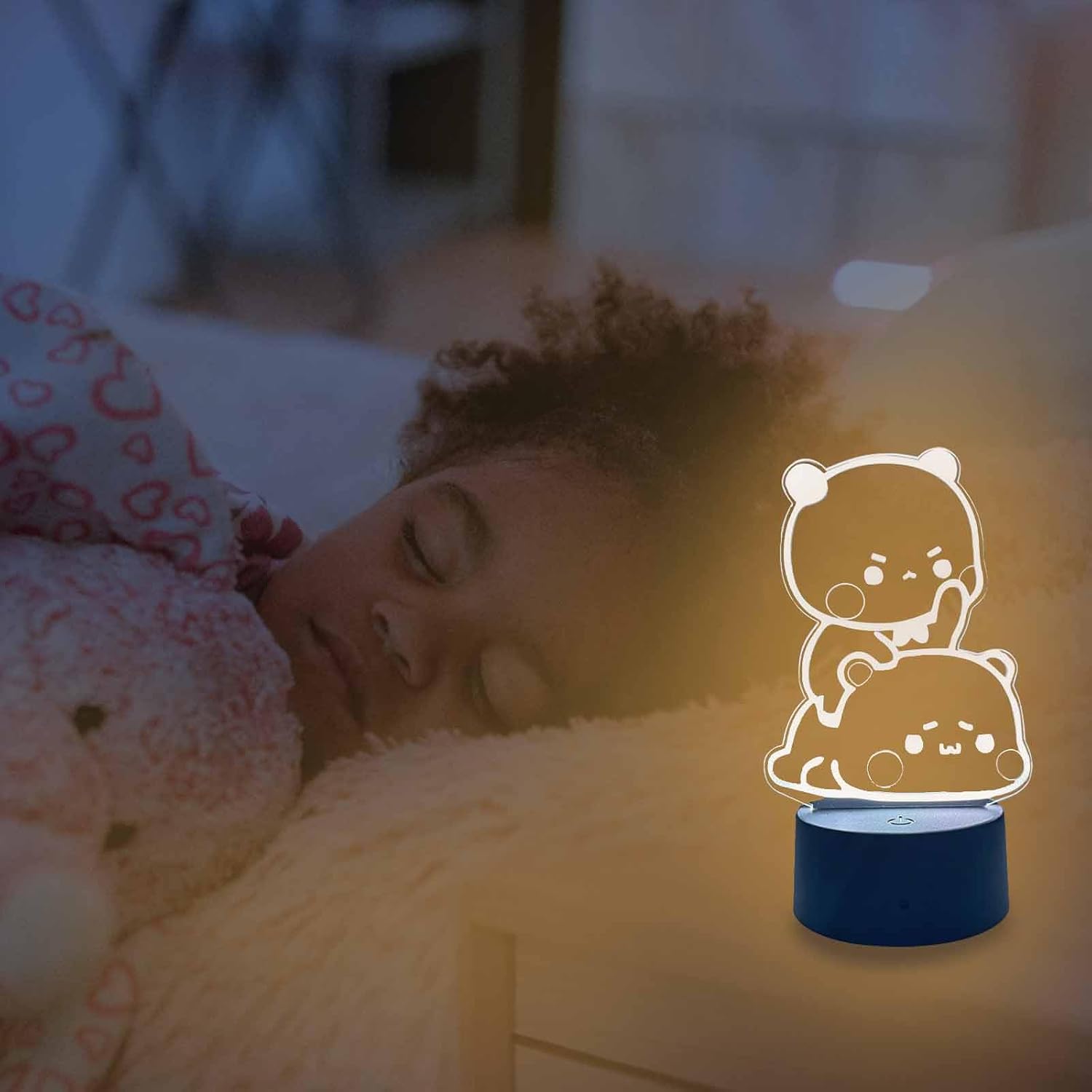 3D Night Light Bubuuu and Duduuu Gifts, Bear Shaped Table Lamp with Remote Control Gifts for Girls Birthday Christmas Valentine image 4