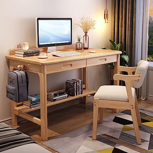 SXZenSpace Bureau en Bois Massif, Style Moderne, avec étagère de Rangement et 2 tiroirs, idéal pour Les étudiants et Les postes de Travail informatiques...