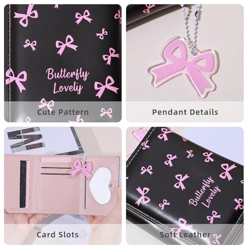 Wallet Women, Cute Pink Bow Ladies Trifold Coquette Wallet, Small Wallets Woman Business Credit Card Change Holder Purse for ID Cards Cash Key (Pink Bow)3