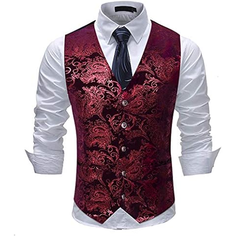 Sliktaa Mens Luxury Waistcoat Golden Silver Paisley Floral Printed Jacquard Suit Waistcoat Slim Fit Tuxedo Formal Wedding Suit Vests Cover