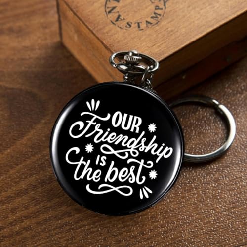 Image of Vintage Gandhi Style Pocket Watch with Engraved Designs & Messages Royal Black Analog for Men Women & Kids Includes Key Ring for car or Bike Keys Ideal Gift
