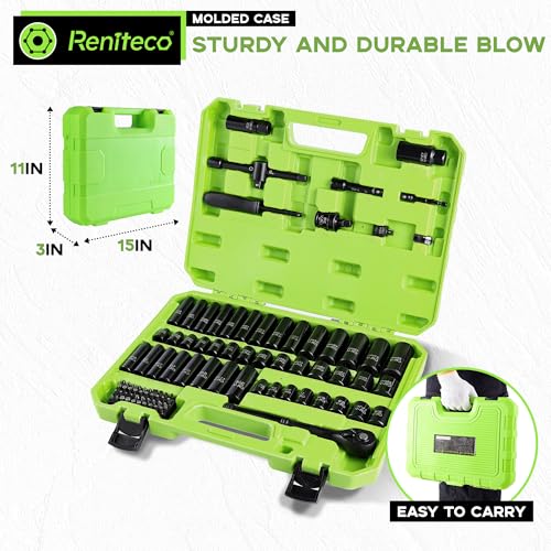 Image of Reniteco 95-Piece 3 /8 inch Drive Socket Set, SAE 5 /16 inch-3 /4 inch & Metric 8-22mm
