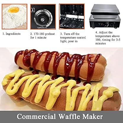 ZOLPINL Kommerzielle 4-teilige Waffeleisen, Hot-Dog-Maschine, elektrischer No-Stick-Corndog-Maker, Hotdog-Wurstbäcker, Muffin-Waffeleisen aus Edelstahl – Bild 7