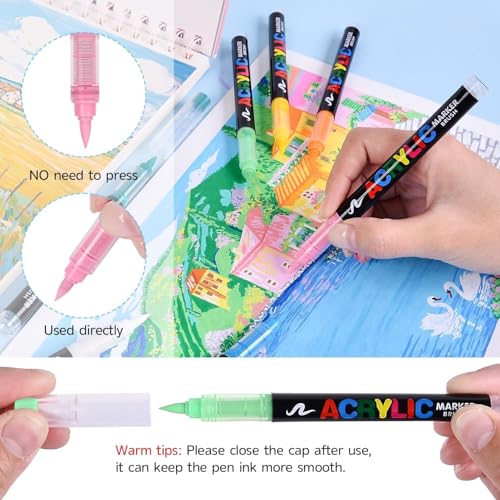 Image of Wafeeq Acrylic Paint Markers Set - Dual Tip Waterproof Paint Pens for Rock, Wood, Glass, Fabric & DIY Art Crafts