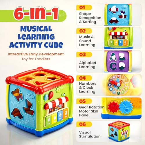 Image of Zest 4 Toyz Musical Activity Cube for Kids Toys with Musical Piano Keys Shape Matching Game Learning Toy Educational Toys for Kids 18 Months+ (Battery Included)