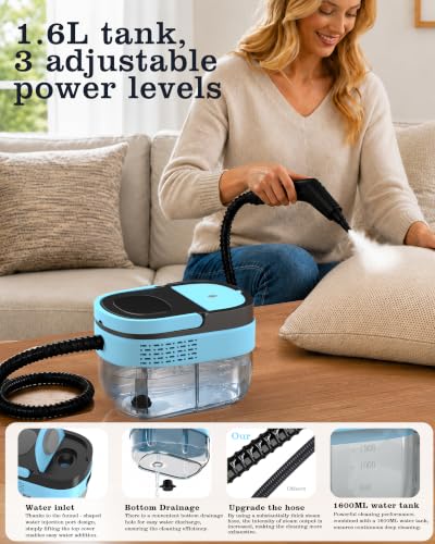 2500W Steam Cleaner,1.6L Tank,15s Heat-Up,3-Level Handle,Home Car Steamer - image 2