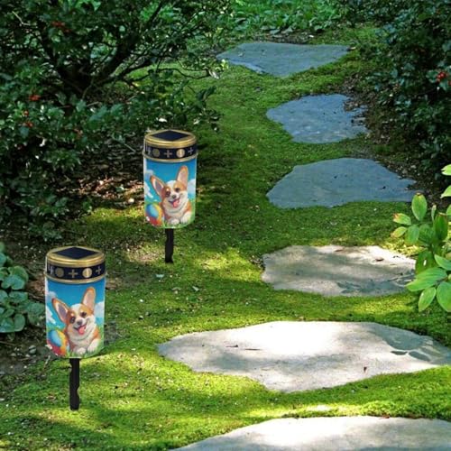 Image of Sweet Corgi Light for Prayer Cemetery Solar Lights for Grave Cemetery Decor Candle Lamp Waterproof Solar Power Light Eternal Lights for Graves Cemetery Memorial Gift 2 PCS