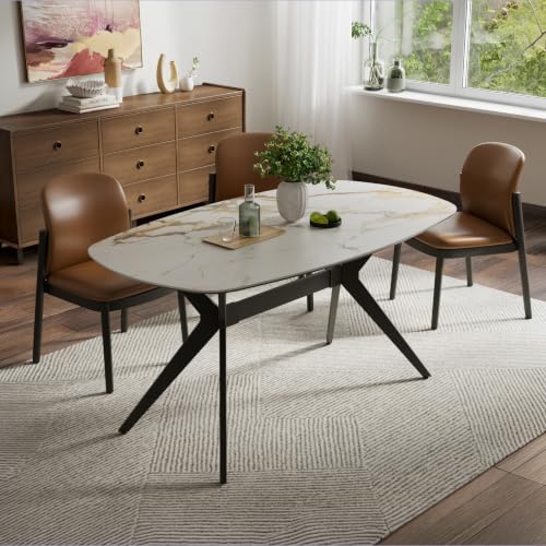 Image of Wakefit Baklava Dining Table - Golden Statuario - 6 Seater I Marble Finish I Vitrified Tile Top I Golden Statuario