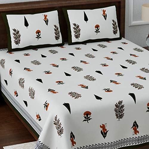 Image of LIVING ROOTS Jaipuri Hand Block Print King Cotton Bedsheet 86 * 104 inches (7 * 8.5 feet) with 2 Pillow Cover | 210 TC | Rich Fast Colour with No Colour Bleeding | (036-B)
