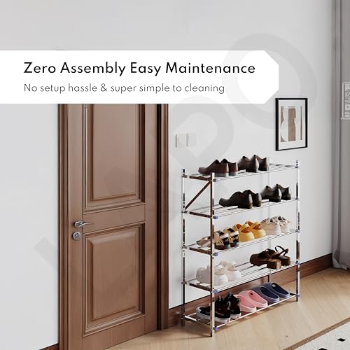 Image of LAPO 5 Step Foldable Stainless Steel Shoe Rack | Space-Saving Home Organizer for Shoes, Clothes, and Daily Essentials | Durable, Rust-Proof & Easy to Assemblen - (M-Z125,Chrome Finish)