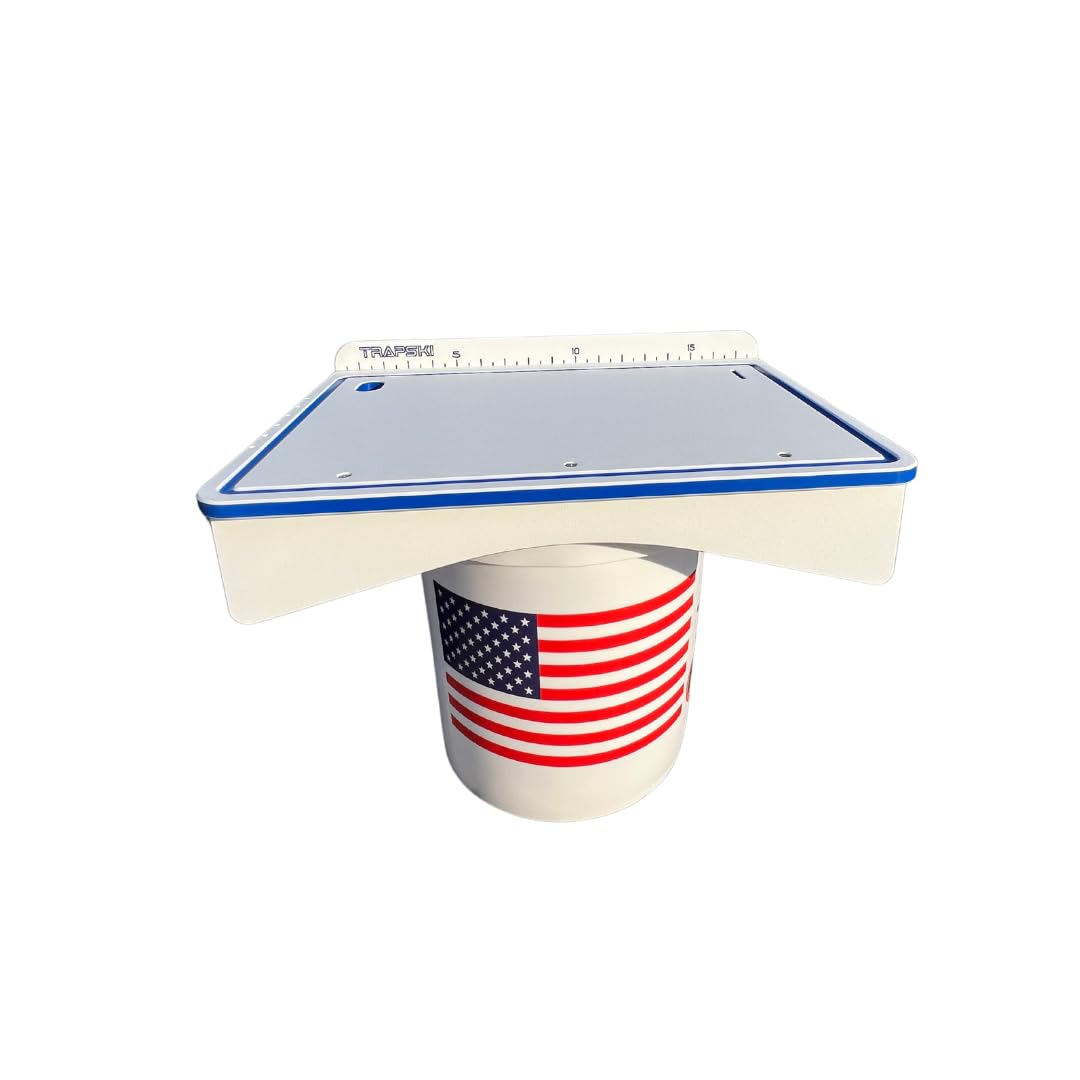TRAPSKI Made in the USA | Common or Premium Bucket Raised Fillet Cutting Board Table | 1/2 inch Thick HDPE UV Protected | Non-Skid or Mark Rubber Feet (White/Blue, 18