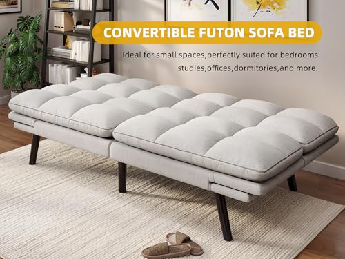 DWVO Multifunctional Futon Sofa Bed, Convertible Sleeper Sofa, 70" Folding Futon Set for Living Room Home Office Aprtment, Modern Folding Couch with Adjustable Backrest & Armrests, Beige