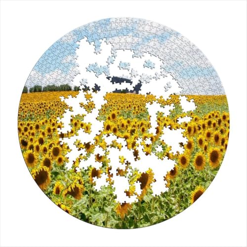 Puzzle de 1000 piezas redondo contra el estrés con escena relajante de girasoles 4