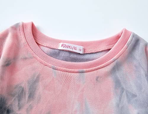 Soft Tie Dye Crop Sweatshirts & Pants Clothes Set For Big/Teen Girls Pink & Black, Size 12/14 #TOP2