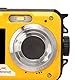 Digitalkamera, Wasserdicht, 10 Fuß, Zwei Bildschirme, 16-facher Digitalzoom, Full HD, 2,7 K, 48 MP, Zum Schwimmen, Tauchen, Surfen, Fluss, Bach, Ozean, Landschaft, Wasserpark, Fotografie(Gelb)