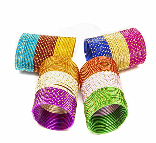 Image of Swara Creations Metal Bangle /Churi Set, in Multicolor large /extra large, Bangles set for Women /Girls with Zari and Cutting Design(144Pcs)