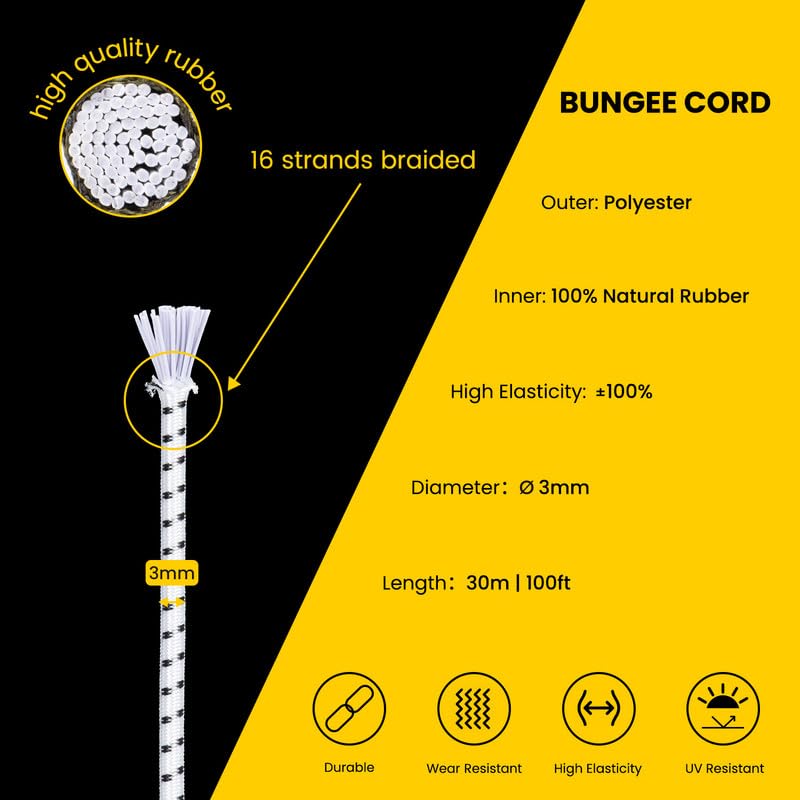 Brotree Bungee Cord Elastic Shock Cord 3mm x 30m Bungee Rope Heavy Duty for Trailer Tarpaulin, Tent Pole, Kayak and Backpack - Image 3