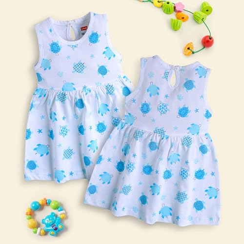 Image of LuvLap Baby Girl 100% Cotton Sleevless Girls Frock Pack of 3