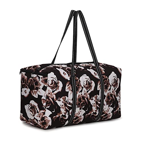 ZEEMOKAD Brown Bag White Flower Multicolor Travel Duffles Bag Big Size Two Side Extra Pocket
