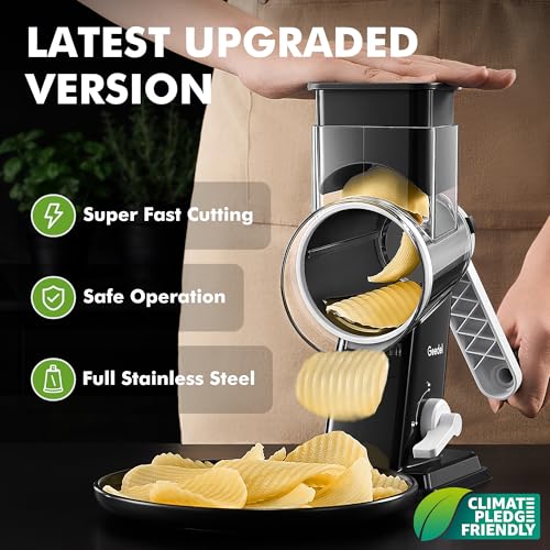 Image of Geedel Rotary Cheese Grater - Upgraded Vegetable Shredder with 4 Interchangeable Blades, Easy to Clean Cheese Shredder with Handle, Kitchen Grater Nuts Grinder for Cutting Cheese, Vegetable, Nuts