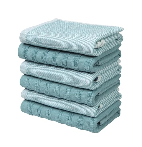 Image of Bumble Premium Dish Cloths 13 inchx13 inch (6 Pack) | 100% Natural Ring Spun Cotton | 400 GSM | Highly Absorbent & Soft |Yarn Dyed & Solid Dyed Terry Dish Cloth Set - Aqua