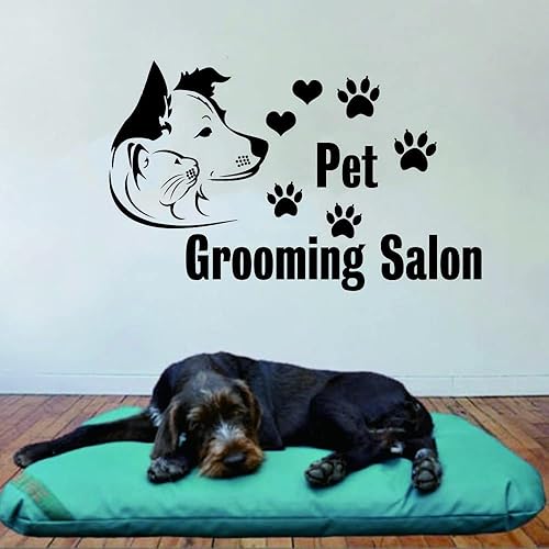 Miniatura 8 de ANFRJJI Calcomanía de pared para salón de aseo de mascotas, adhesivo de vinilo de PVC extraíble con diseño de perro y gato, arte de pared perfecto