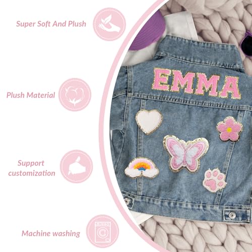 Personalized Kids Denim Jacket with Names, Cute Custom Chenille Letter Patch Children Denim Jacket for Girls Boys, Birthday Gift, Baby Denim Jacket, Christmas, Toddler Long Sleeve Jacket with Pattern4