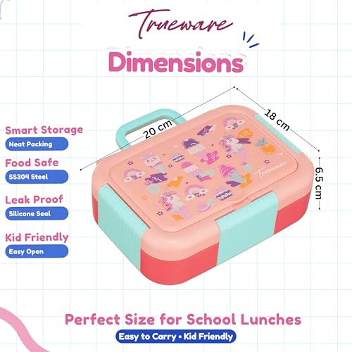 Image of Trueware Galaxy 3 304 Stainless Steel PU Insulated Lunch Box with Three Compartment BPA Free, Food Grade Ideal for School, Picnic, Office & Outdoor - 520ml