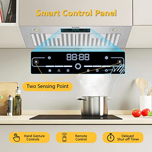Range Hood Insert 30 inch, Ducted/Ductless 900 CFM Range Hood Insert with Charcoal Filter Included, Built-in Range Hoods Insert Stainless Steel With 4 Speed Gesture Sensing & 2 Pcs Adjustable Lights