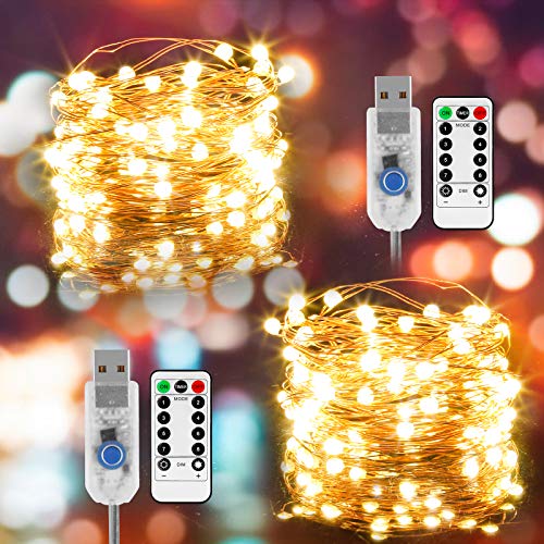 Guirnalda de Luces de Hada, [Nueva versión] 2 piezas Luces de Hadas USB 80LED con cuentas de lámpara SMD2835, Cadena de Luces LED con Control Remoto para Fiestas, Navidad, bodas, Jardín, Patio