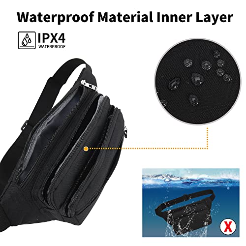 IHIGOGOFA Bauchtasche Gürteltasche Hüfttasche mit Einem 60 cm Verlängerten Gürtel Unisex Modern Umhängetaschen Handytasche für Outdoor Reise Wandern Hundetraining Damen und Herren Schwarz