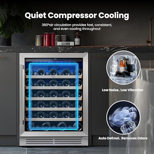 Image of Yeego Wine Fridge Cooler - 24 Inch Wine Fridge Hold 52 Bottles, 40-65F Wine Refrigerator Glass Door, Built in, Freestanding Under Counter Fridge for Beer Soda Drink Home Bar Office(5.12 Cu.ft)