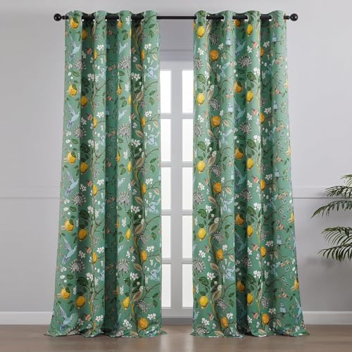 Image of BFAM Floral Print 100% Blackout Curtain with Black Linning at Back,Green Bird Print Curtains for Living Room /Bedroom Thermal Insulated Energey Saving 12 Feet Pack of 1 Curtain